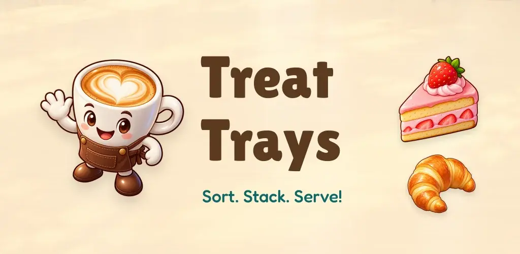 Treat Trays: a smiling latte mascot next to strawberry cake and a croissant